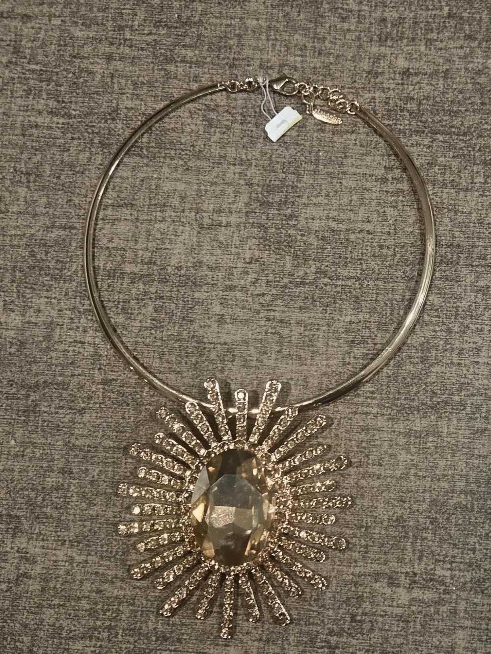 Gold Sunburst Statement Necklace with Faceted Center Stone